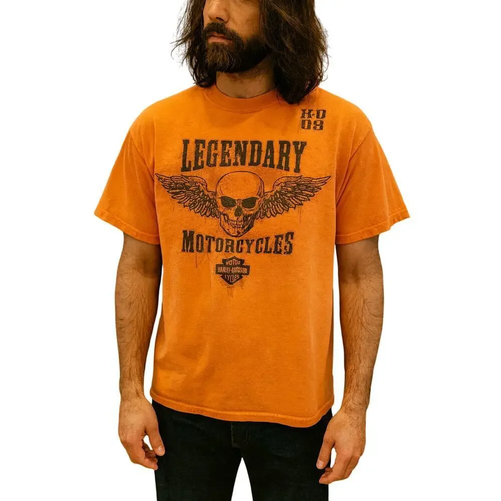 Harley Davidson vintage bright orange Halloween riding shirt XL wild prairie
